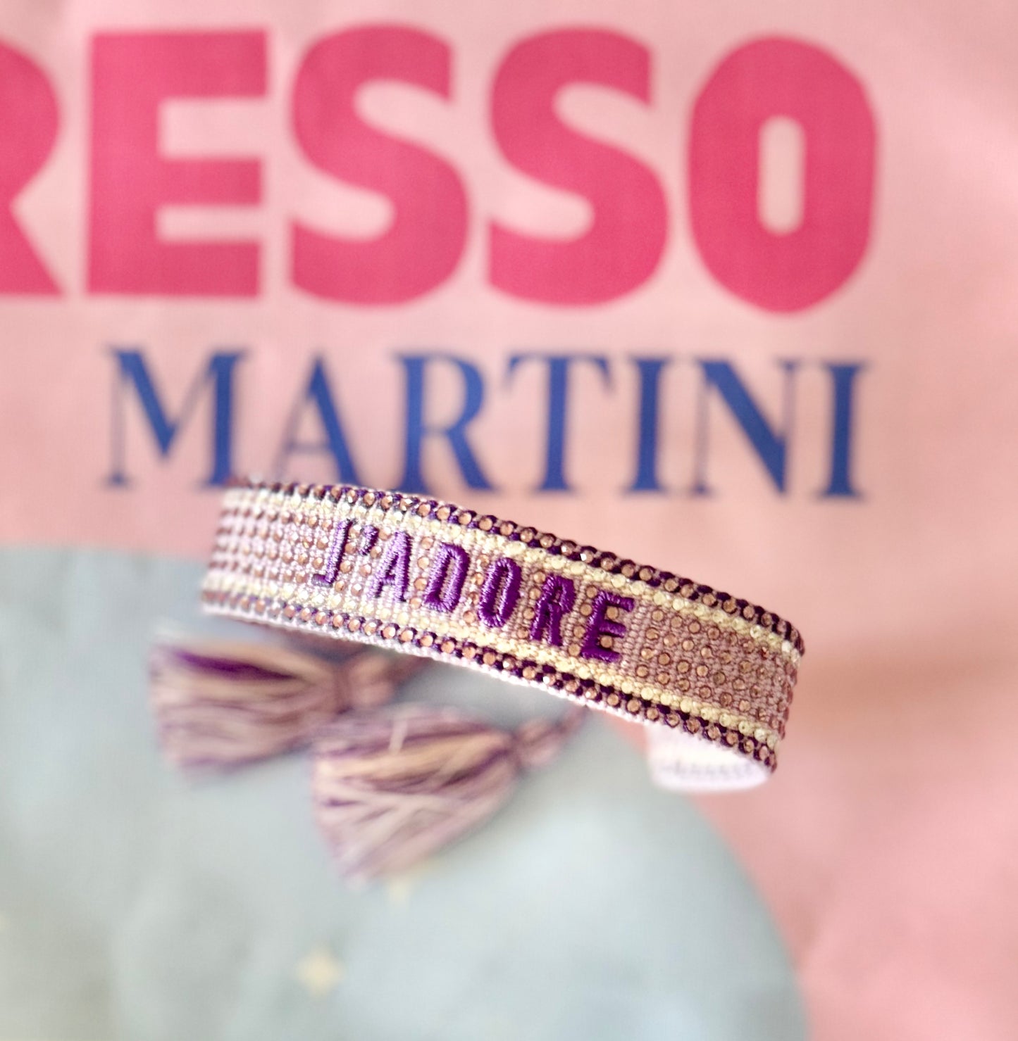 LUXUS Bling Statement Armband lila „J‘ADORE“