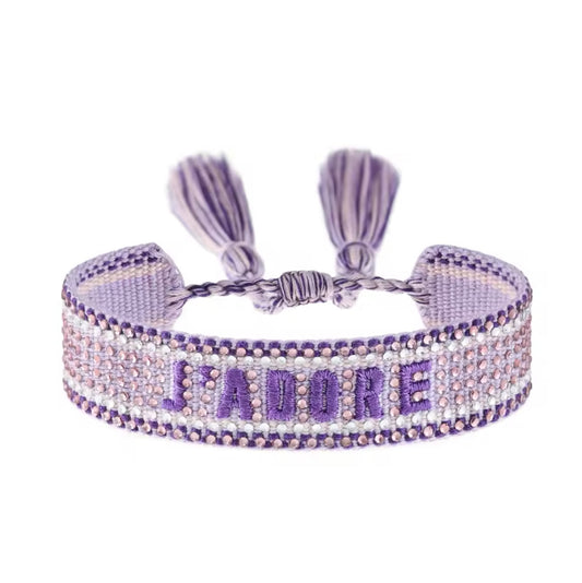 LUXUS Bling Statement Armband lila „J‘ADORE“